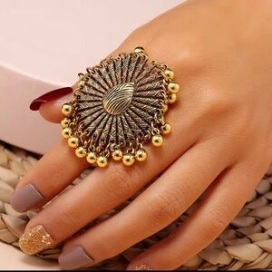 Huge Gold Fringe Statement Ring